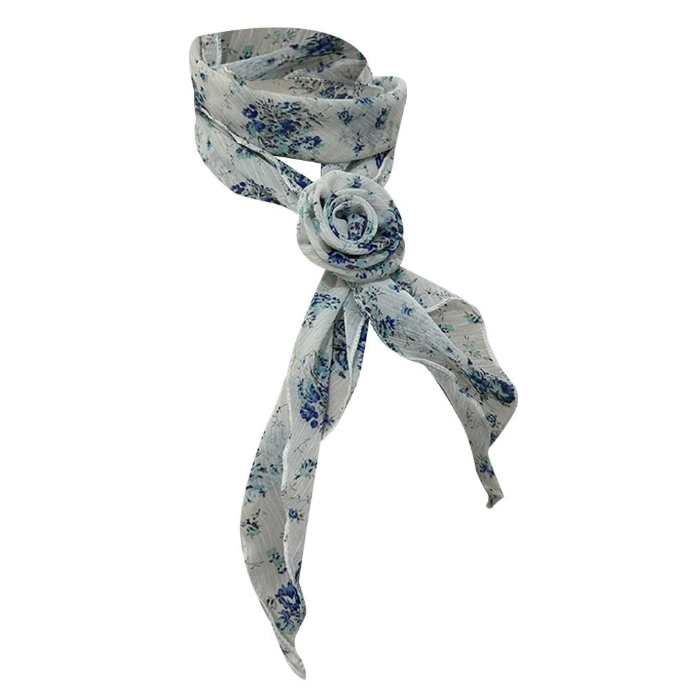Detachable Silk Scarf Thin Floral Chiffon Scarves Fashion Neck Cover  For Women Lady Girls Female