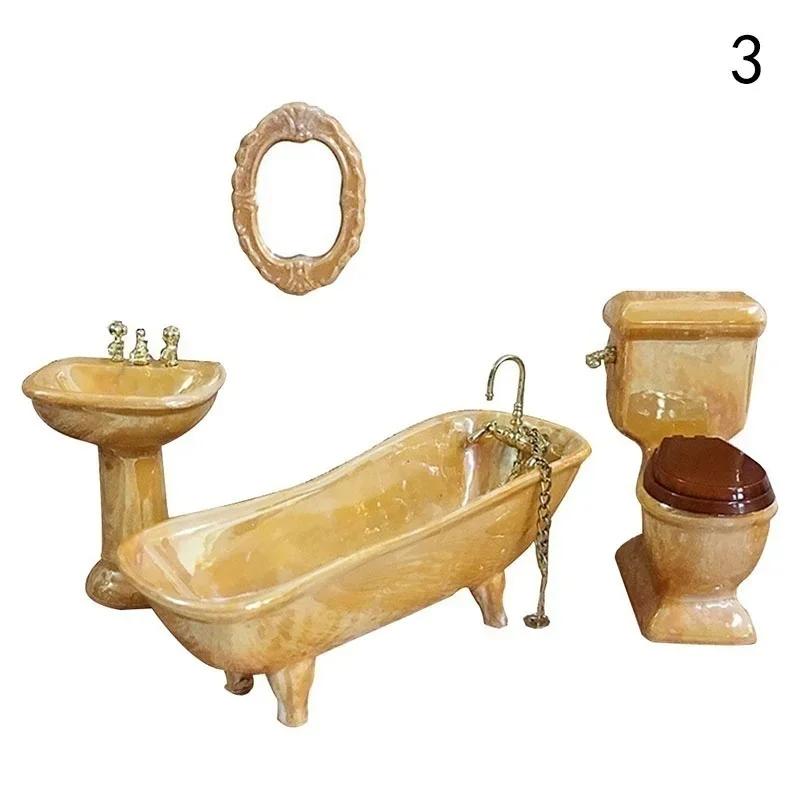 

1:12 МИНИ Кукольный домик Миниатюрный Набор для ванной комнаты Мини Мебель Керамическая Имитация Ванны Зеркало Раковина Украшение Кукольного домика 3
