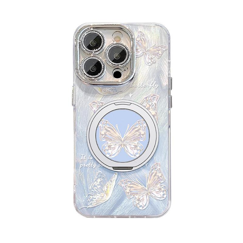Beautiful Butterfly Magnetic Stent Bracket Suitable for Apple 13promax Fulcrum Mobile Phone Case 16 Feather Yarn 15 High-end Sense Huawei