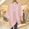 Cotton white short-sleeved t-shirt women's summer new flower print crew neck loose top bottoming shirt