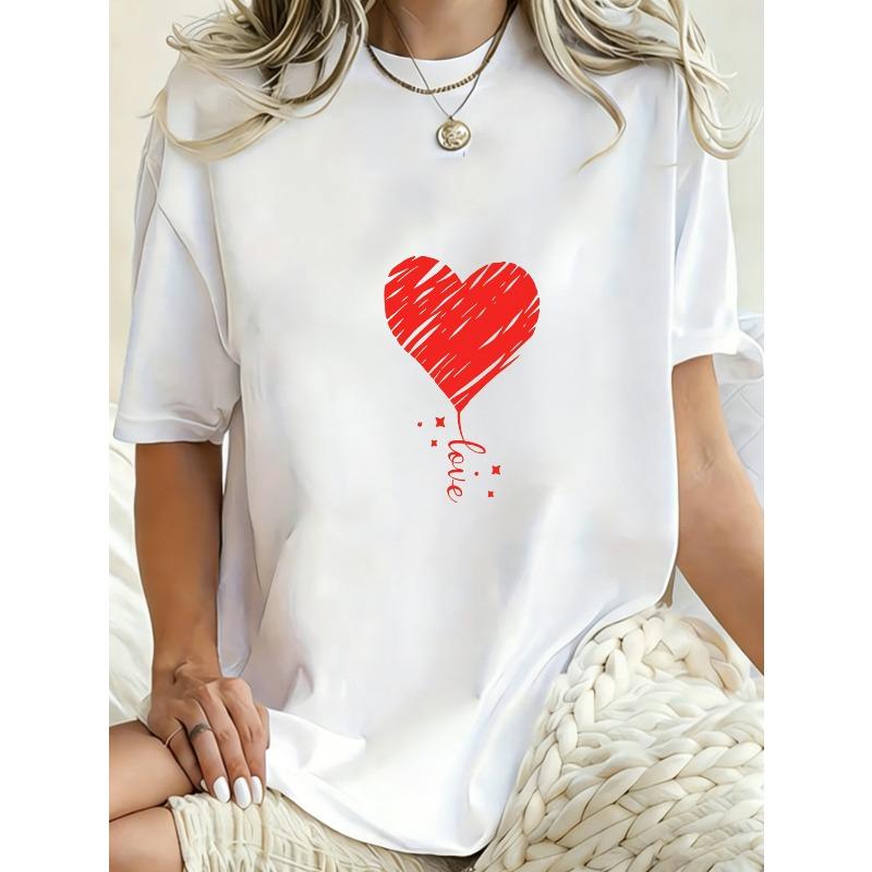Oversized T Shirt Dress Black Heart Balloon Love Print Casual Wear For Women