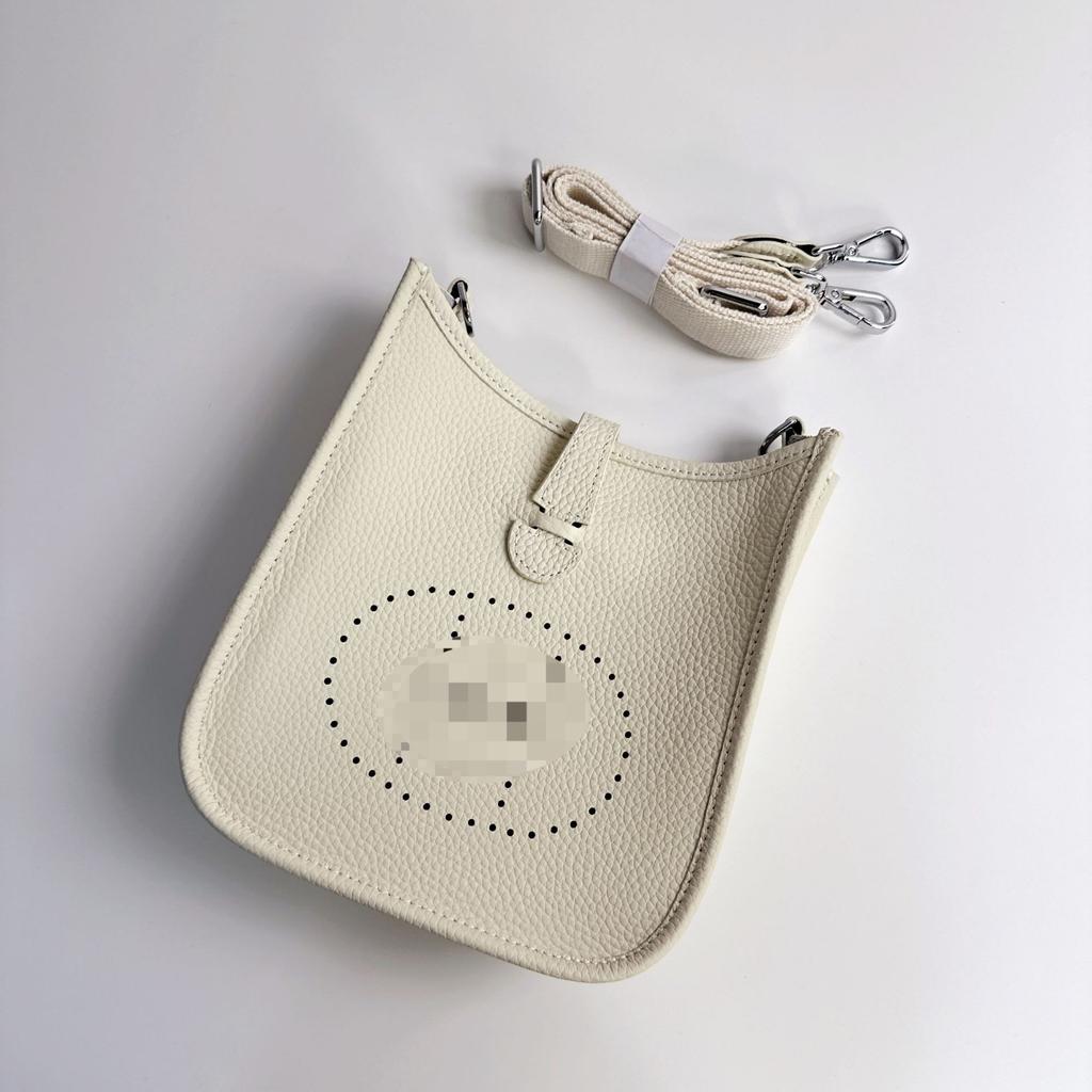 Bag Women's Leather Crossbody Bag Premium Texture First Layer Cowhide Bucket Bag Hollow Lychee Pattern Shoulder Bag