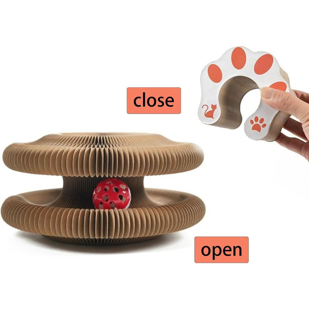 Kitty Curls Cat Toy Kurlz, Interactive Scratch Pad, Foldable Accordion,Recyclable Scratcher with Ball (Pink)