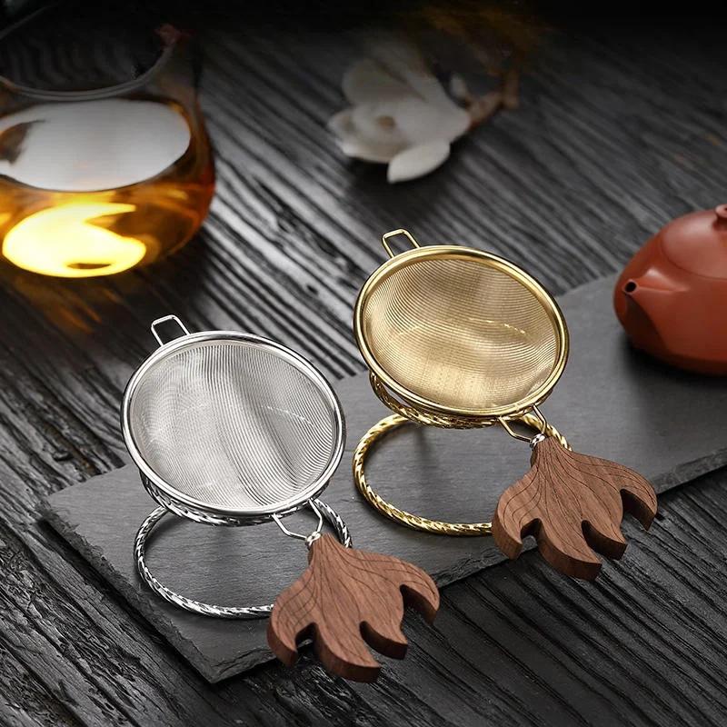Fishtail Shape Tea Filter Wooden Handle Stainless Steel Tea Strainer Traditional Kung Fu Tea Ceremony Utensils Home Kitchen Tool