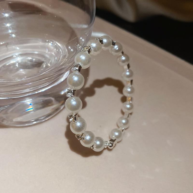 Diamond-set pearl beaded double-layer open bracelet retro elegance exquisite temperament versatile bracelet light luxury niche jewelry