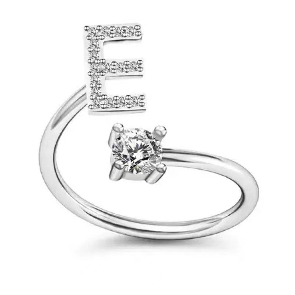 

Fashion Custom Initial Letter Ring Adjustable for Women Wholesale Statement Round Rhinestone Finger Rings Anniversary Zircon
