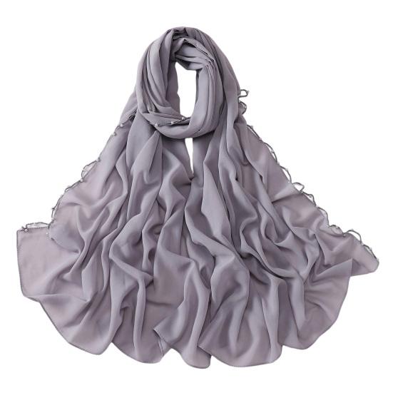 yangyizhi Washable Shawl, Ethnic Style Chiffon Texture Head Wrap with Faux Pearl Chain, Breathable All-Season Drape Headscarf for Daily Wear