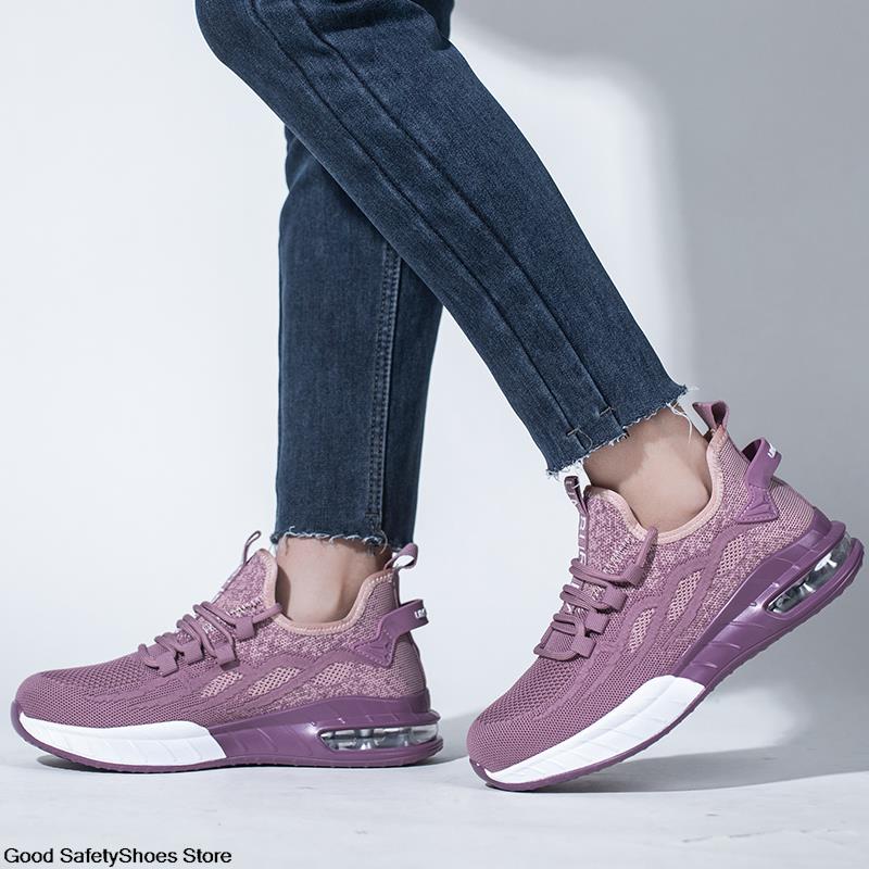 Ατσάλινα παπούτσια ασφαλείας Γυναικεία πάνινα παπούτσια εργασίας Μαξιλάρι αέρα που αναπνέει Γυναικεία παπούτσια εργασίας, ανθεκτικά στη διάτρηση, ελαφριά μπότες εργασίας γυναικεία