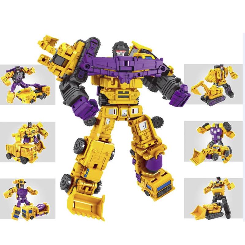 6 IN 1 Transformable Robot Model Dual Form Switch Engineering Vehicle Toy Set Children s Educational Toy Birthday Gift жёлтый