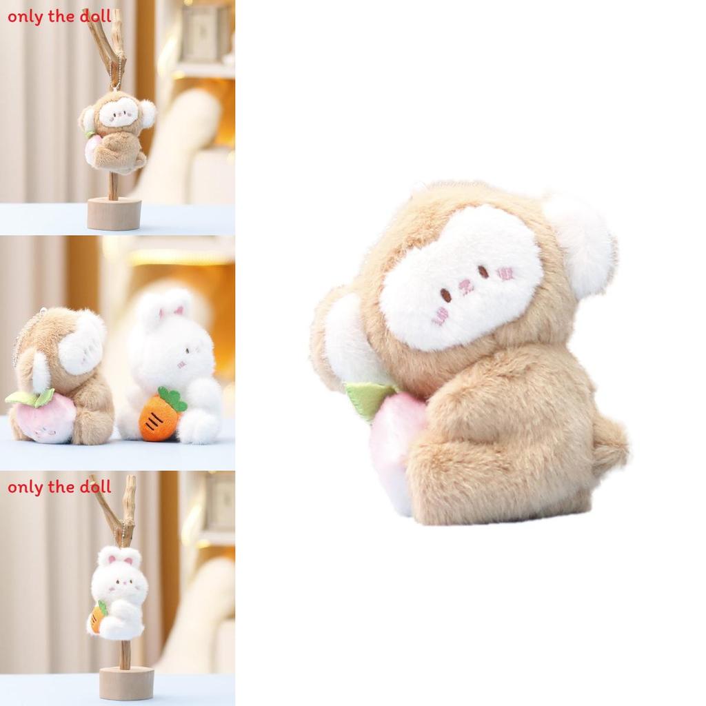 Monkey And Rabbit Plush Keychain With Carrot Peach Design For Girls Gift And Collectible Fun
