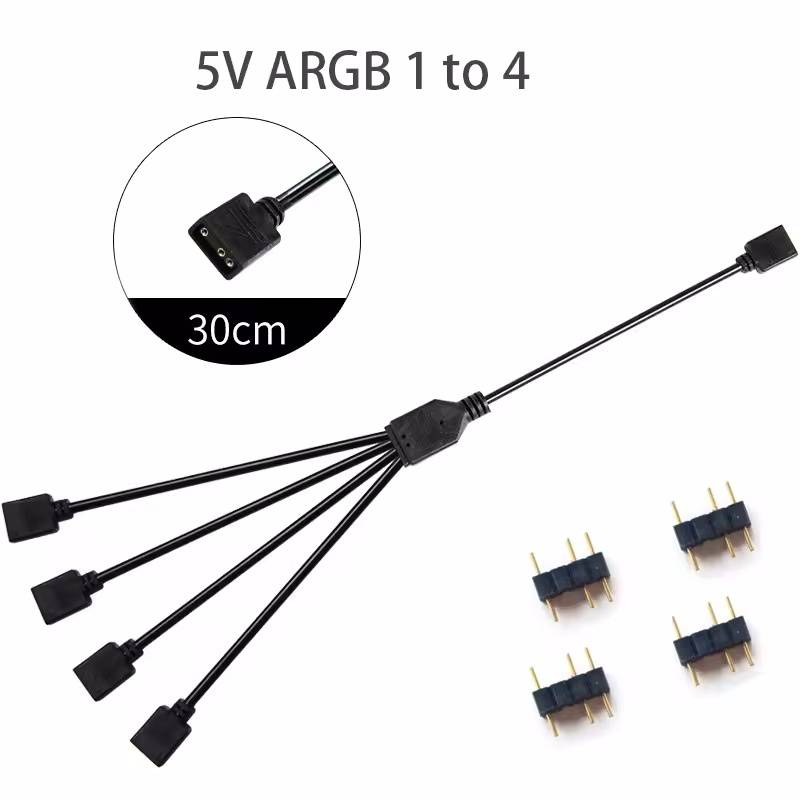 ARGB SYNC Splitter 1V 1 Pin 11V 1 Pin 1 to 1/1/1/1 11CM Mainboard ARGB Extension Cable with Protective Cap for Computer Chassis