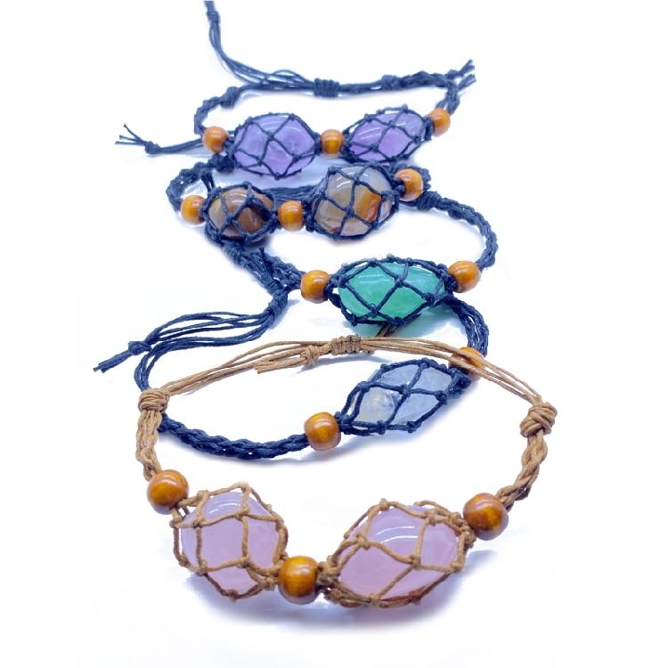 Crystal Holder Bracelet Adjustable Rope Bracelet Cord Handmade Woven Netted Cage