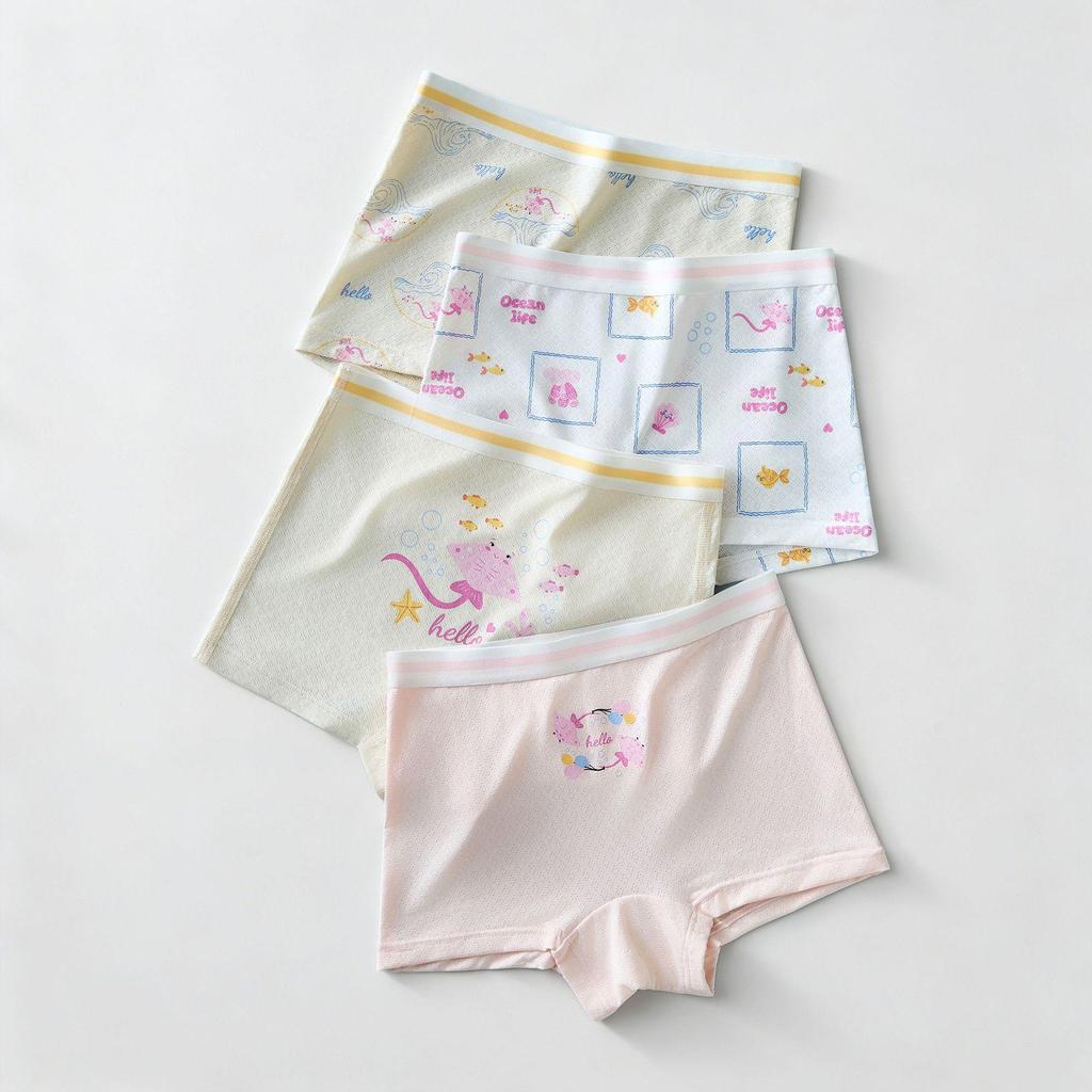 Ice Silk Mid-Waist Boxer Briefs for 6-Year-Old Girls - No Wedgies, Summer Thin