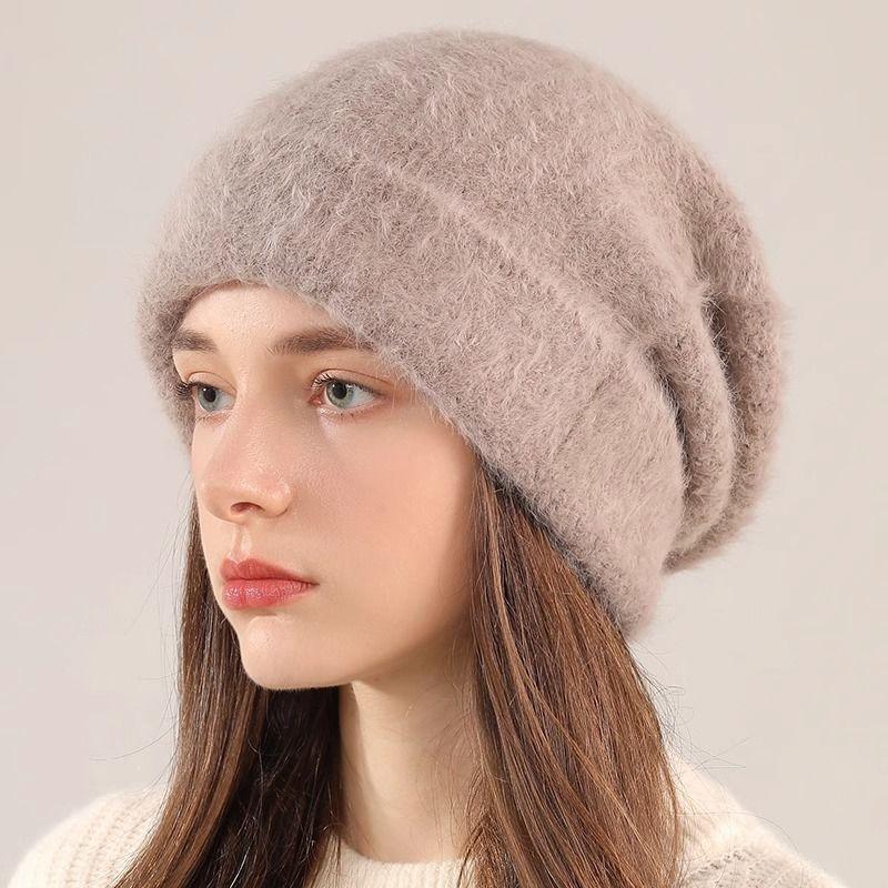 Fashion Women's Autumn and Winter Knitted Thickened Warm Thickened Women's Hat Big Head Circumference Ear Protection Plush Hat
