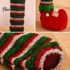 Knitted Socks for Christmas 4 Pcs Table Chair Leg Covers, Striped Elf Elastic Felt Pads Chairs Socks, Furniture Floor Protectors Dining Room,