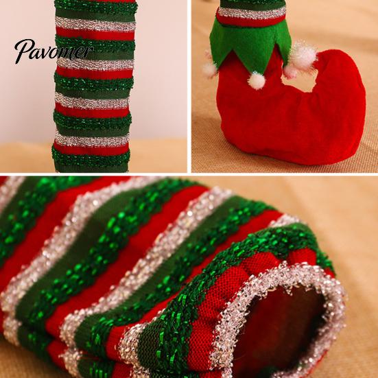 Knitted Socks for Christmas 4 Pcs Table Chair Leg Covers, Striped Elf Elastic Felt Pads Chairs Socks, Furniture Floor Protectors Dining Room,