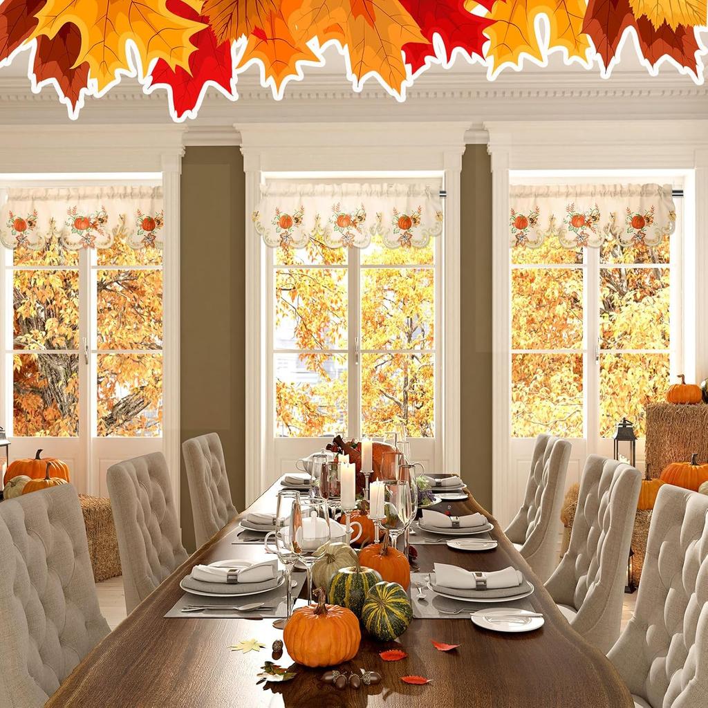 Fall Kitchen Thanksgiving Curta Valances 58 x 15 Inch Autumn Window Treatment Valance Embroidered Pumpk Maple for Living Room Bedroom Bathroom Decor