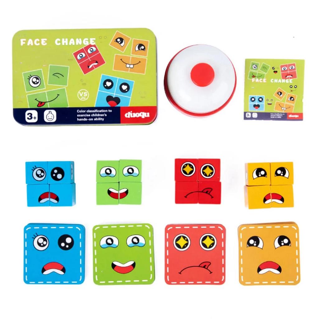 Wooden Face Changing Cube Toys Building Blocks For Cartoon Puzzle Montessori Jigsaw Kids Toy Educational Board Game Family Toys