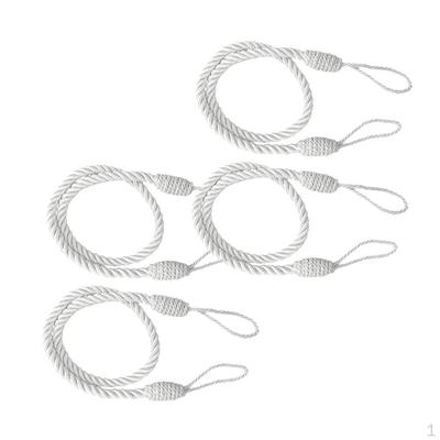 4 Pièces Corde Satin Drape Rideau Embrasses Holdbacks 70cm Fait Main Rural Décoratif Blanc