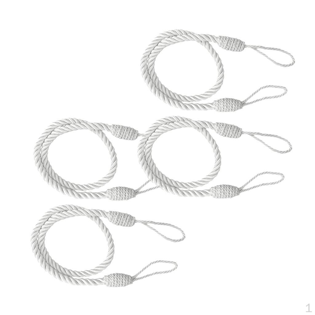 

4 Pieces Rope Satin Drape Curtain Tiebacks Holdbacks 70cm Handmade Rural Decorative White