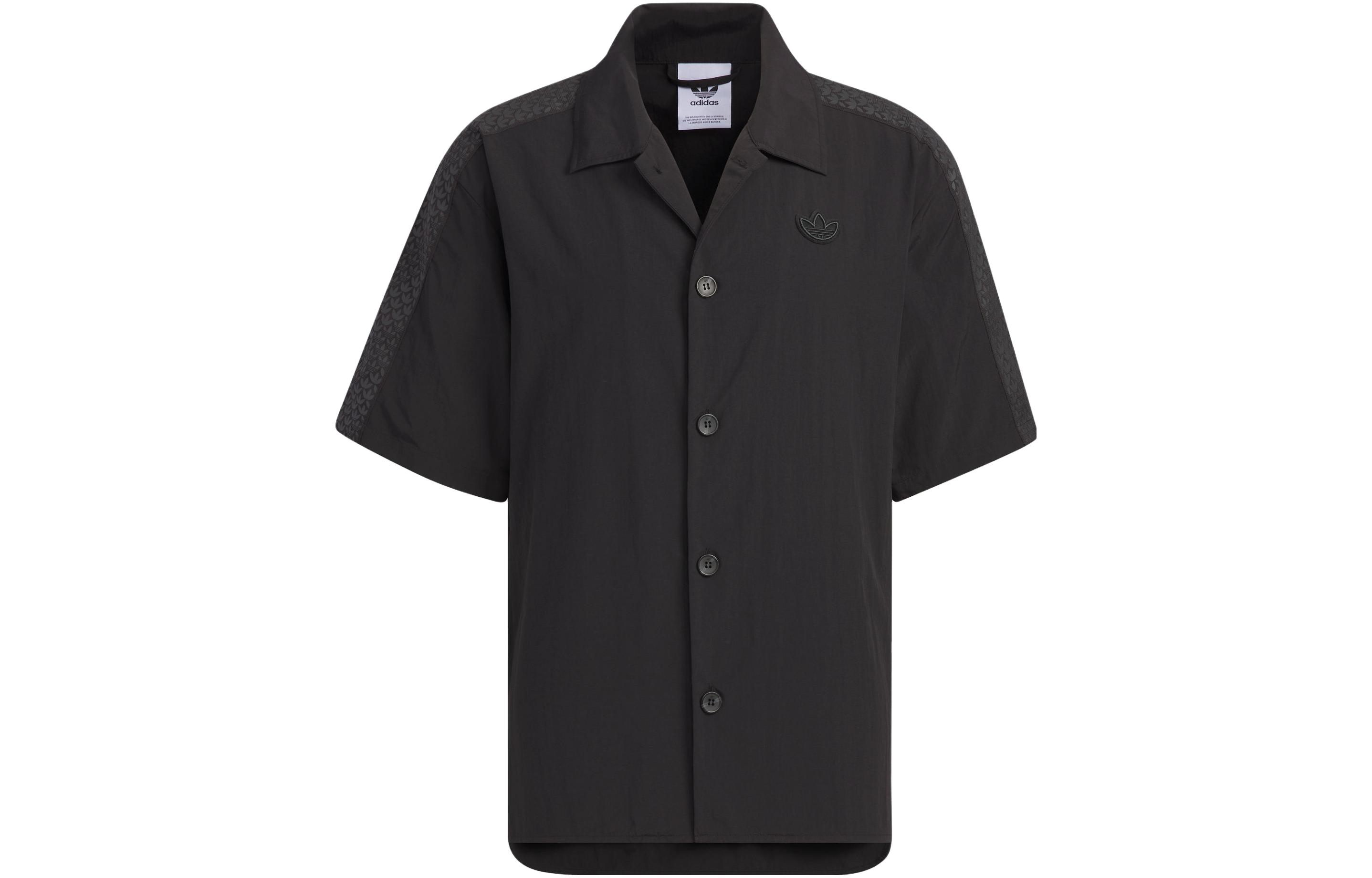Adidas Originals Shirts Unisex Black Cuban Collar Moderate Shirt IN1033 S