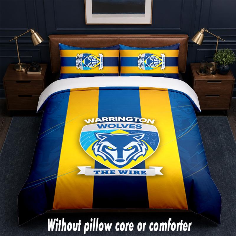 Warrington Wolves Design Bed Bedding Set 1 Duvet Cover + 2 Pillowcases Soft Breathable Household Bed Linens