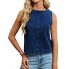 Women Sleeveless Denim Vest Top Casual Round Neck Straight Fit Denim Blouse Lightweight Summer Denim Shirt