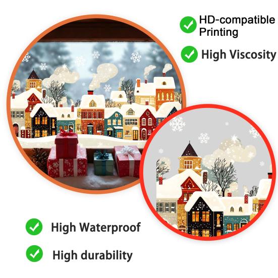 Easy Peel Glass Stickers Christmas Static Window Clings, Snow Town Snowflake Decals, Winter Village for Home Holiday Decor Decoration Seasonal Film