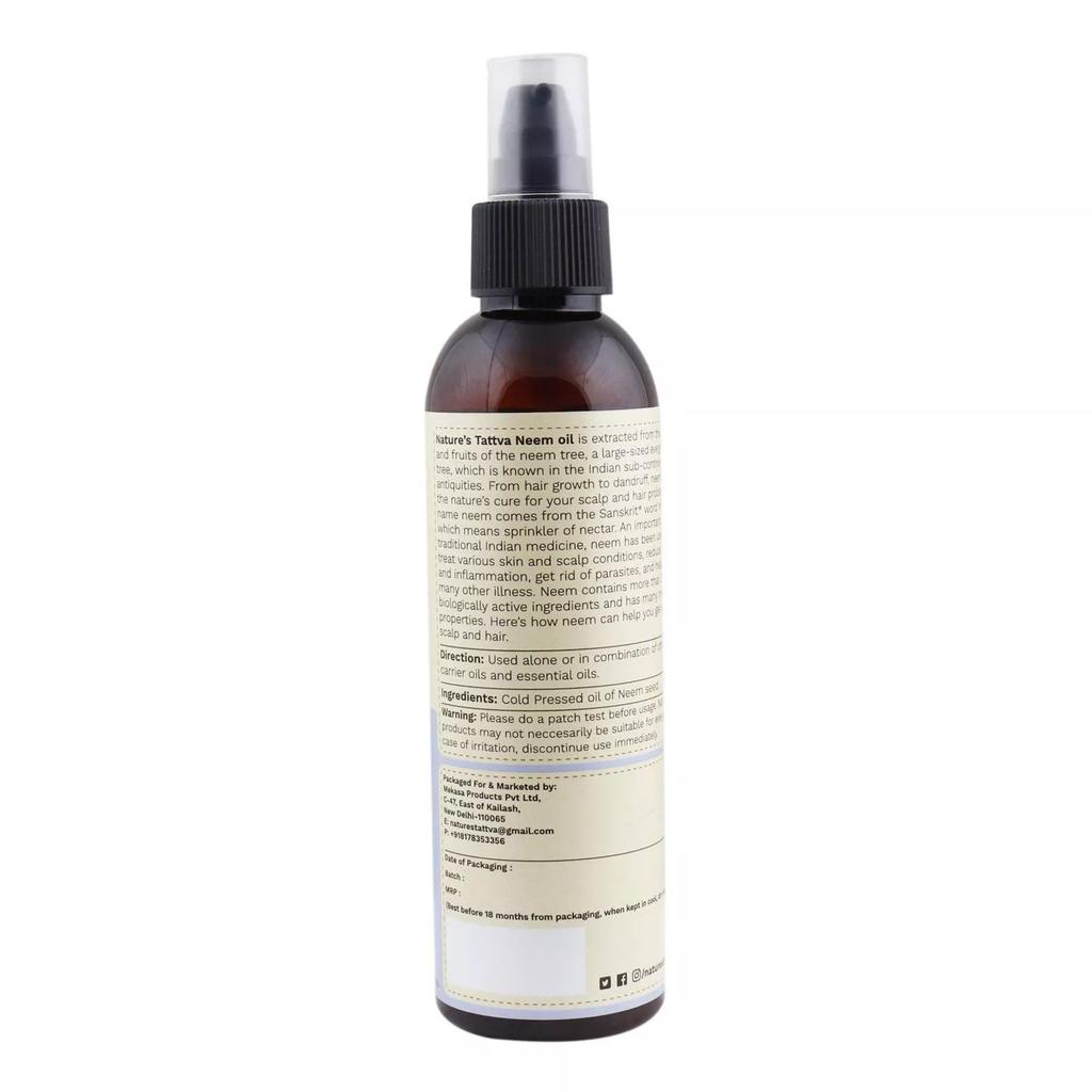 Cosmétique à l'huile de Neem (200 ml), Huile de Neem naturelle, Nature's Tattva