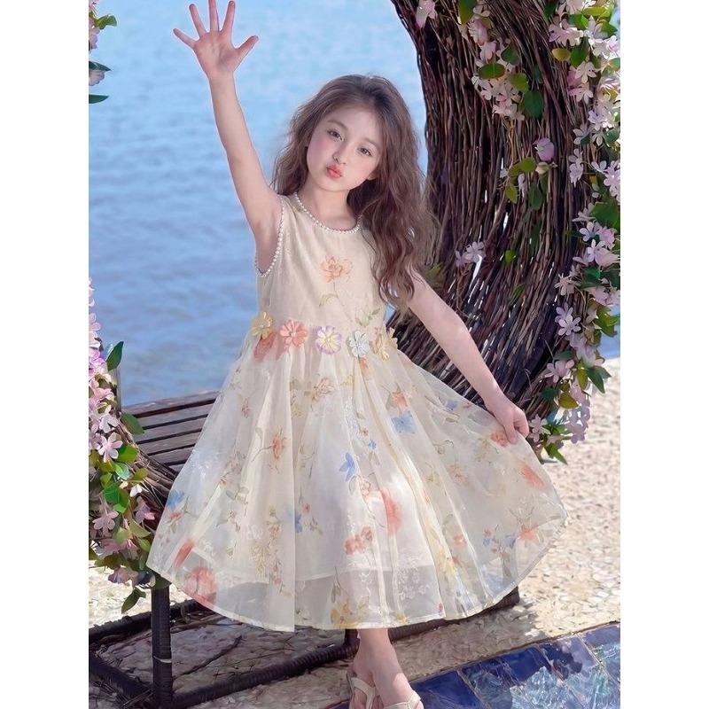 Robe florale rose douce pour filles - Robe de princesse d'été pour enfants
