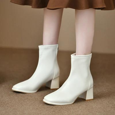 Fashion Autumn Ladies Shoes On Sale 2024 New Ankle Women's Boots Elegant Modern Boots Women Sewing Back Zip Med Chunky Heels Shoes Women