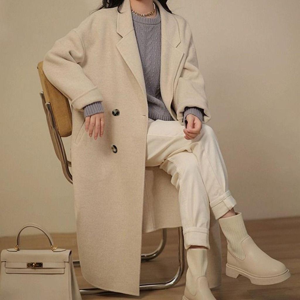 Women's Korean-Style Thick Woolen Overcoat, Slim Fit, 2025 Autumn/Winter