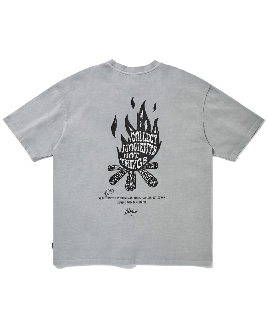 Peullukeu Camp Message Pigment Short Sleeve T-Shirt Light Gray Fst737