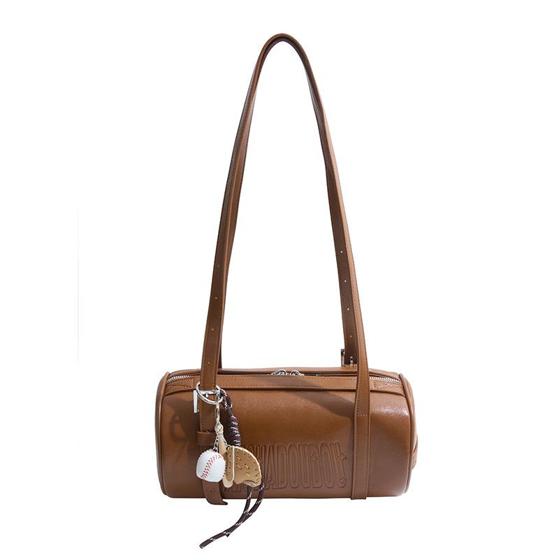 Popular retro Maillard texture portable soft leather cylindrical bag women's versatile simple multi-back pillow bag