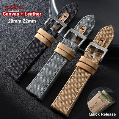 Quick Release Nylon Sailcloth Watch Strap 20mm 22mm Canvas Leather Watch Band for Military Sports Bracelet Replacement Watchband