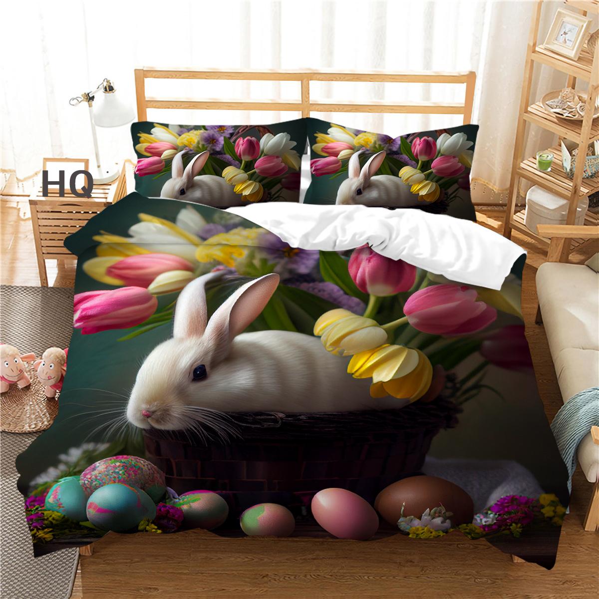 

Пасхальный комплект постельного белья с 3D-печатью для дома, милый кролик, пододеяльник, постельное белье, односпальная двуспальная кровать, полный размер, 2/3 шт., микрофибра Baby 100x135cm