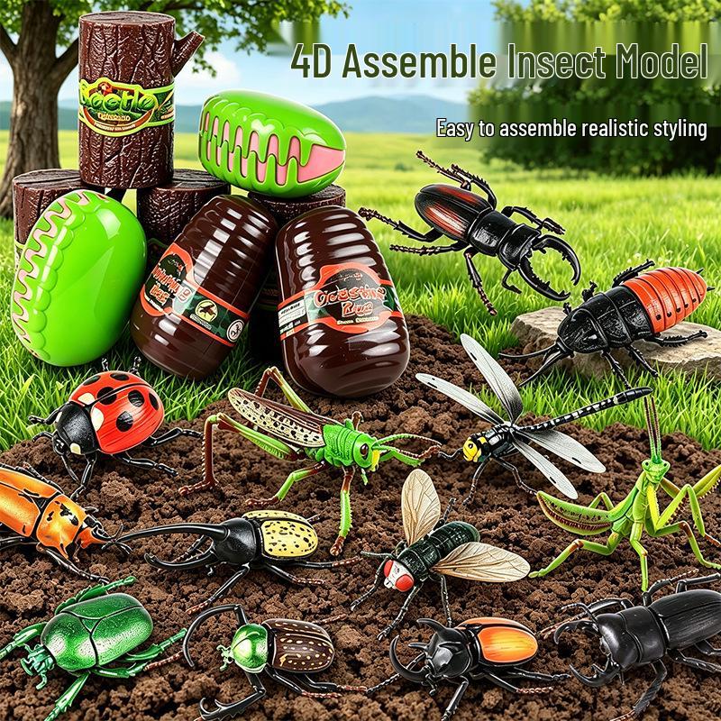 4D Insect Model Toy Set: Ladybug, Stag Beetle, Centipede, Ant, Fly, Mantis