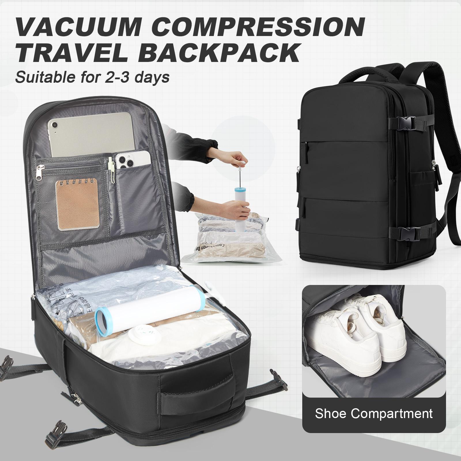 

Рюкзак Ryanair Cabin Airplane 40x20x25 Дорожная сумка для ноутбука с двумя вакуумными пакетами для одежды, Дорожный рюкзак с защитой от краж чёрный