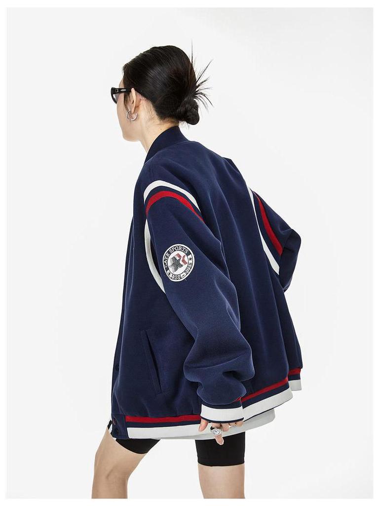ICH MODE Women's Retro Color Block Baseball Jacket - Spring 2025 Collection