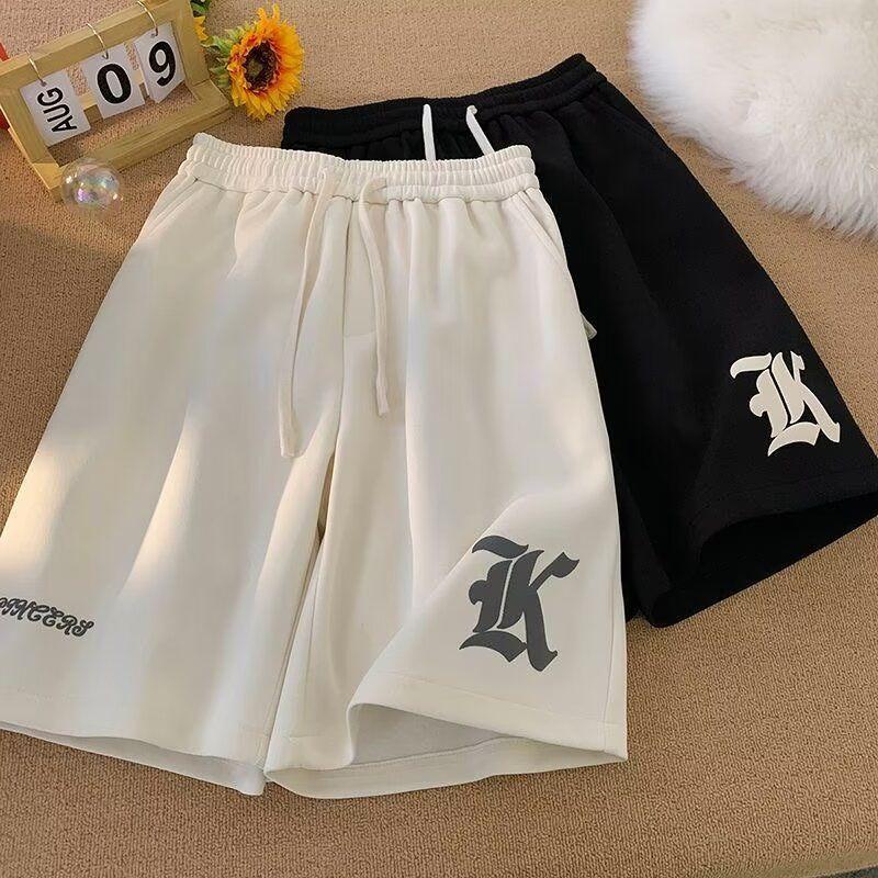 Oversized Loose Shorts Men American Retro Gothic Alphabet Print Japanese Samurai Style Casual Sports Beach Pants Shorts