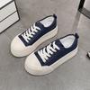 European station thin canvas shoes women's 2025 autumn new one-pedal round head lace-up non-slip thick-soled casual board shoes