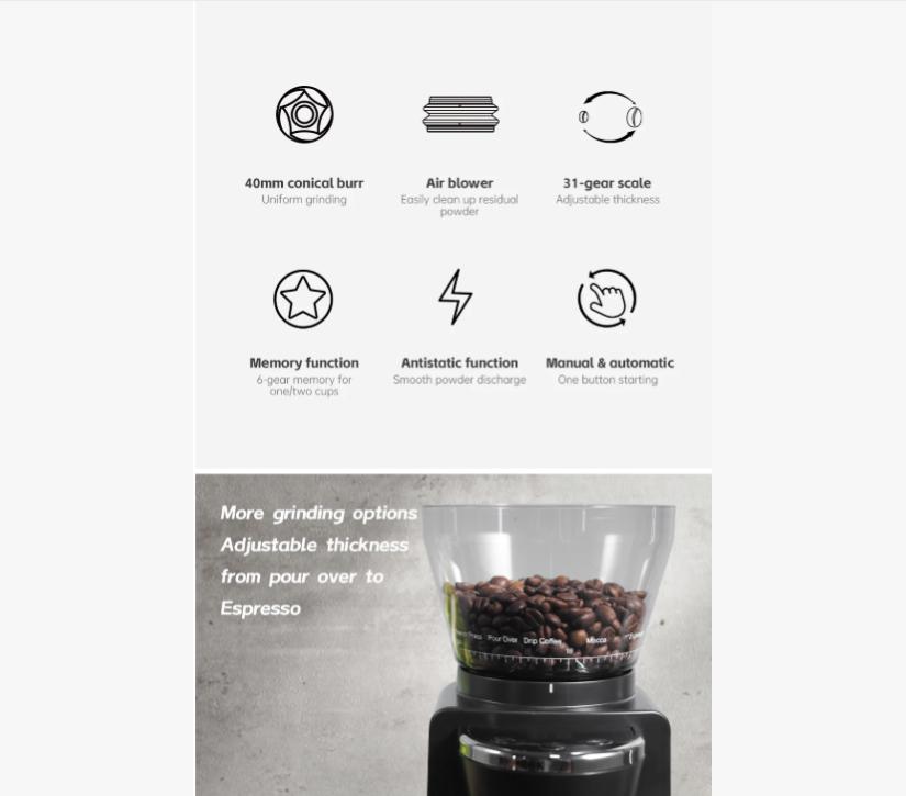 HiBREW Automatic Burr Mill Electric Coffee Grinder with 34 Gears for Espresso American Coffee Pour Over Visual Bean Storage G3