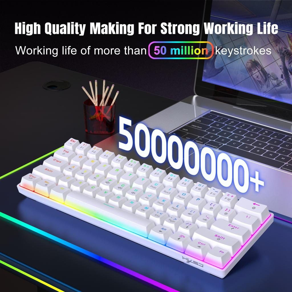 61 Key Mechanical Keyboard, RGB Backlit Gaming Keyboard, All Keys With No Conflicts, Hot Swappable Red Axis