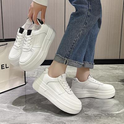 Fashion 2024 New Leather Women's White Casual Woman Vulcanize Sneakers Fashion Breathable Sport Walking Running Platform Flats Shoes