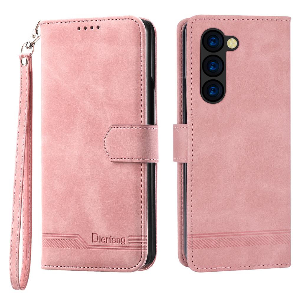 DIERFENG DF-03 For Samsung Galaxy Z Fold6 5G Wallet Phone Case Lines Imprinted Leather Cover