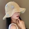 Seaside Flower Straw Hat Women Summer Foldable Sunscreen Sunshade Bucket Hat Vacation Wind Travel Hollow Woven Hat