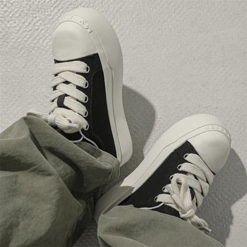 Big Head Shoes Black and White Classic Canvas Shoes Platform Heightening Casual Shoes Ugly Cute Shoe Board