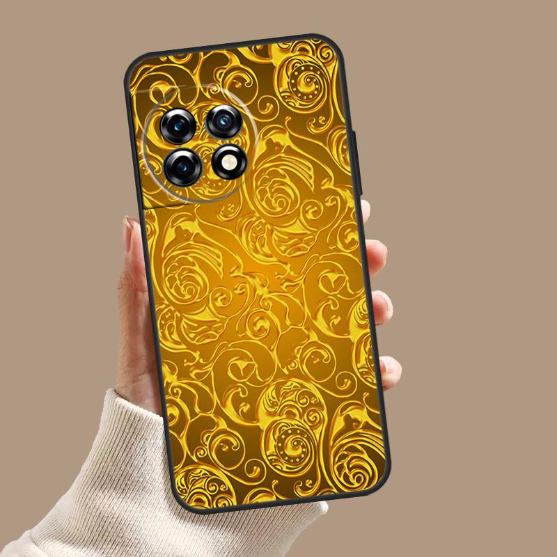 Gold Floral Pattern Case For OnePlus Nord CE 5 2 3 4 Lite N30 OnePlus 13 11 12 15 13T 13R 10T 12R 9 10 Pro Cover