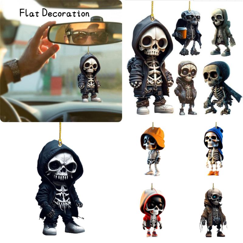 Flat Cartoon Skull Acrylic Car Hangings Halloween Tree Ornament Decorations Home
