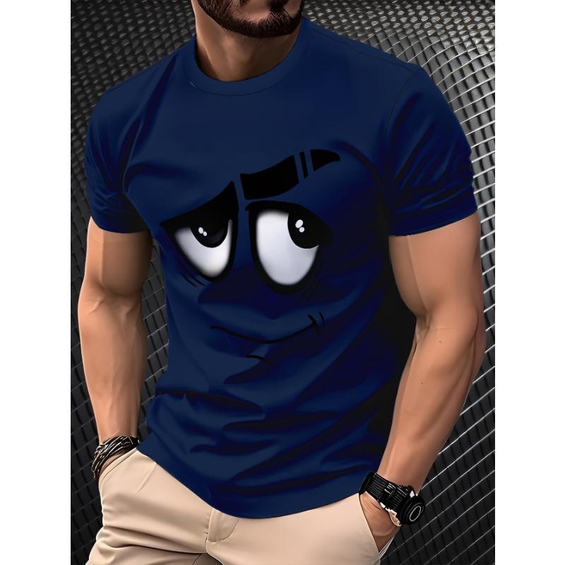 Men's Summer Casual T-Shirt Color Block Stripe Print Fashion Short Sleeve